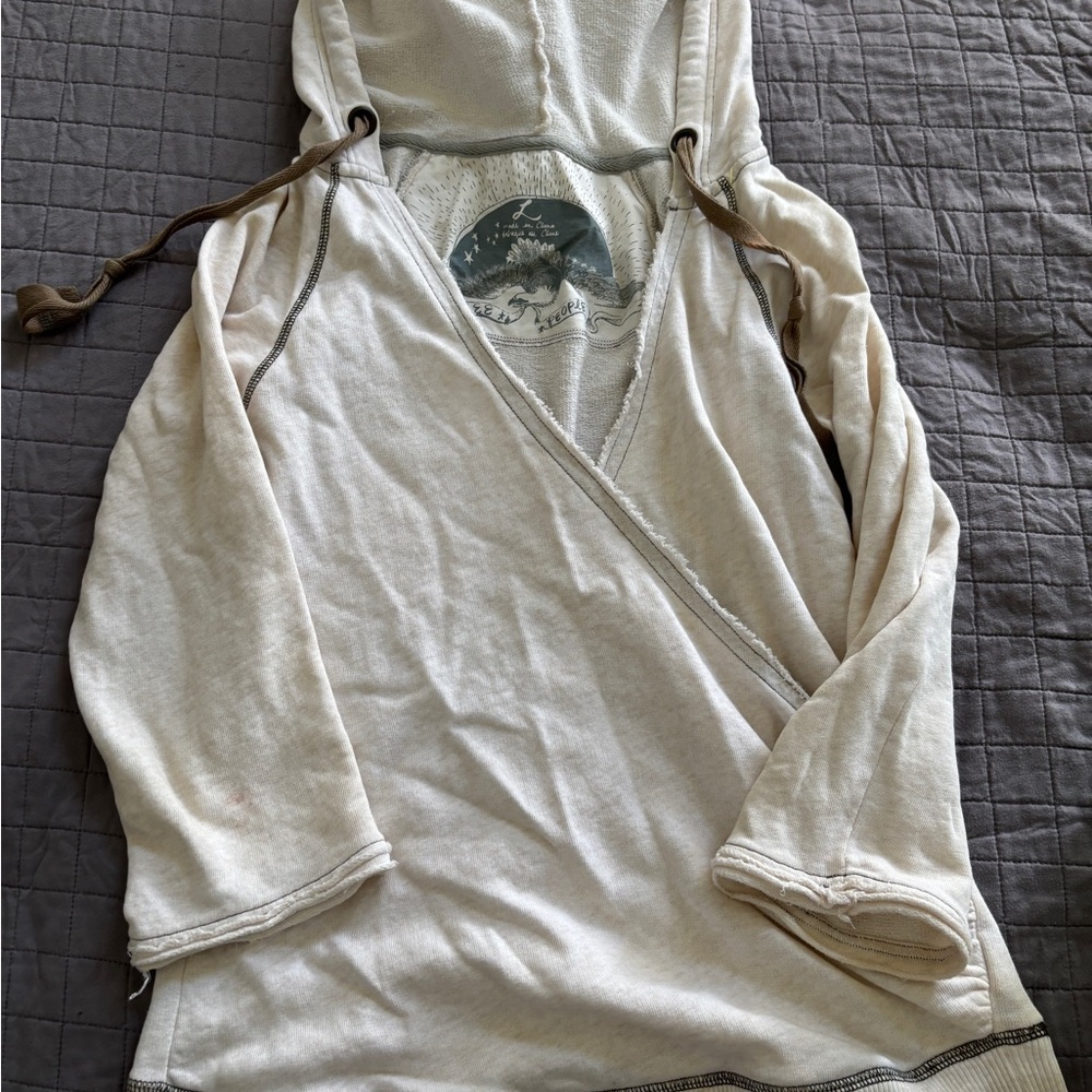Free People Cream Wrap Hoodie with Brown Ties